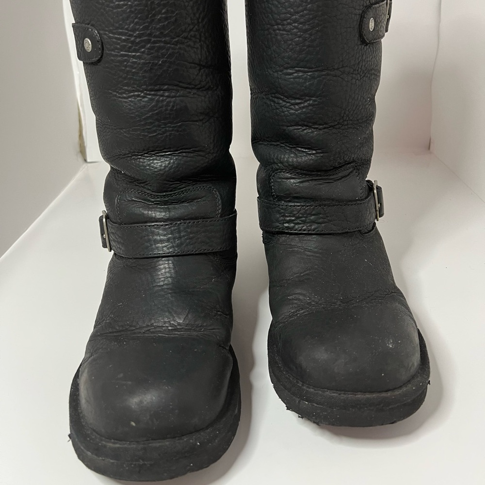 UGG Black Leather Moto Combat Boots